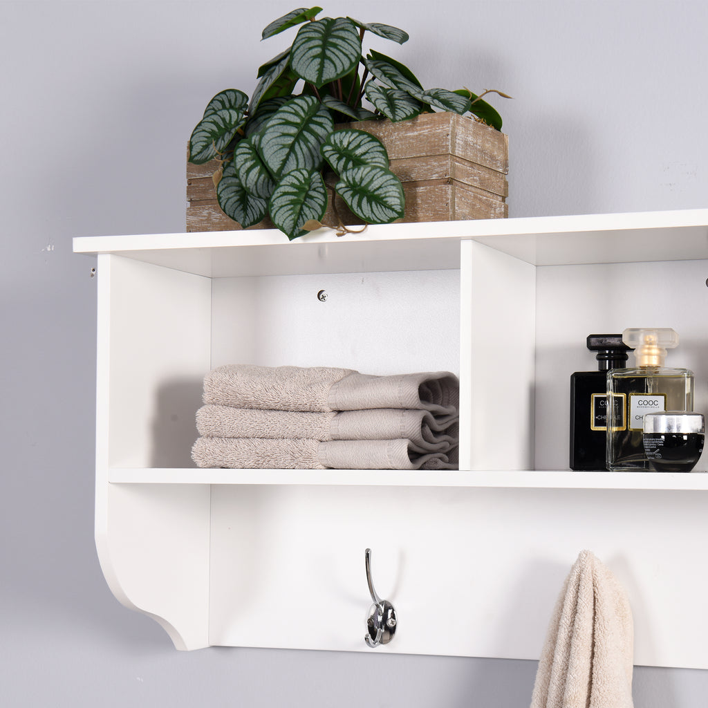 White Entryway Wall Mounted Coat Rack with 4 Dual Hooks Living Room Wooden Storage Shelf - Grand Goldman Shop