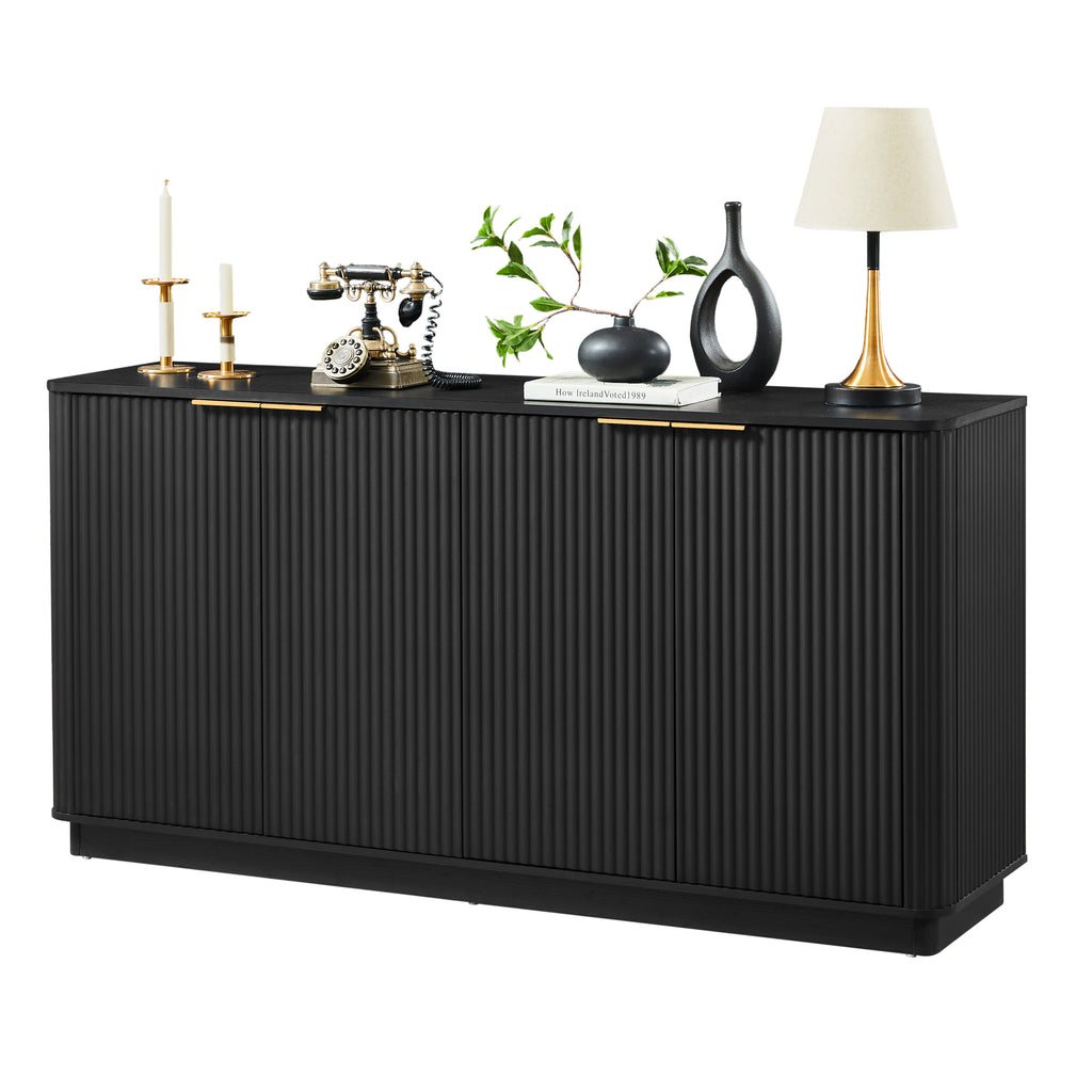 63' Vertical Stripe Buffet Cabinet Sideboard with stoarge, Curved wave Design, TV Stand, for Bedroom, Living Room, Hallway, Black,63''W x 15.75''D x 31.5''H. - Grand Goldman Shop