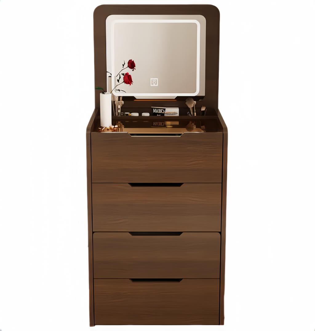 (48cm)(Walnut) 3 in 1 Vanity Desk with Plip Top Mirror,Small Make Up Vanity Set with Visible Glass Desktop, Compact Makeup Vanity with 3 Drawers, Dressing Table - Grand Goldman Shop