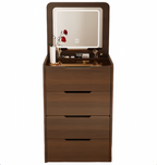 (48cm)(Walnut) 3 in 1 Vanity Desk with Plip Top Mirror,Small Make Up Vanity Set with Visible Glass Desktop, Compact Makeup Vanity with 3 Drawers, Dressing Table - Grand Goldman Shop