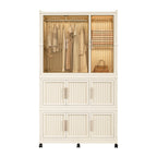 Portable Wardrobe Closet Storage Organizer with 9 Magnetic Doors, Cream White, - Grand Goldman Shop