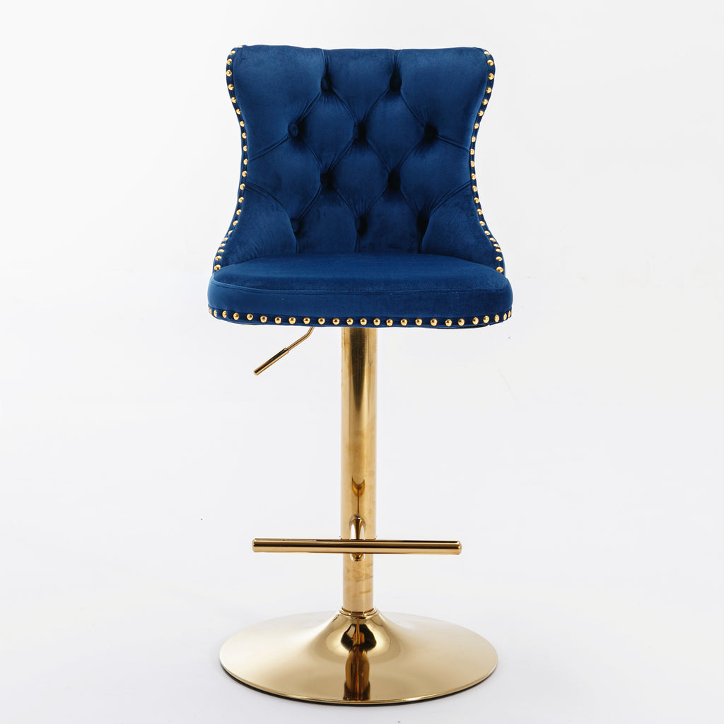 A&A Furniture,Golden Swivel Velvet Barstools Adjusatble Seat Height from 25-33 Inch, Modern Upholstered Bar Stools with Backs Comfortable Tufted for Home Pub and Kitchen Island,Blue,Set of 2 - Grand Goldman Shop