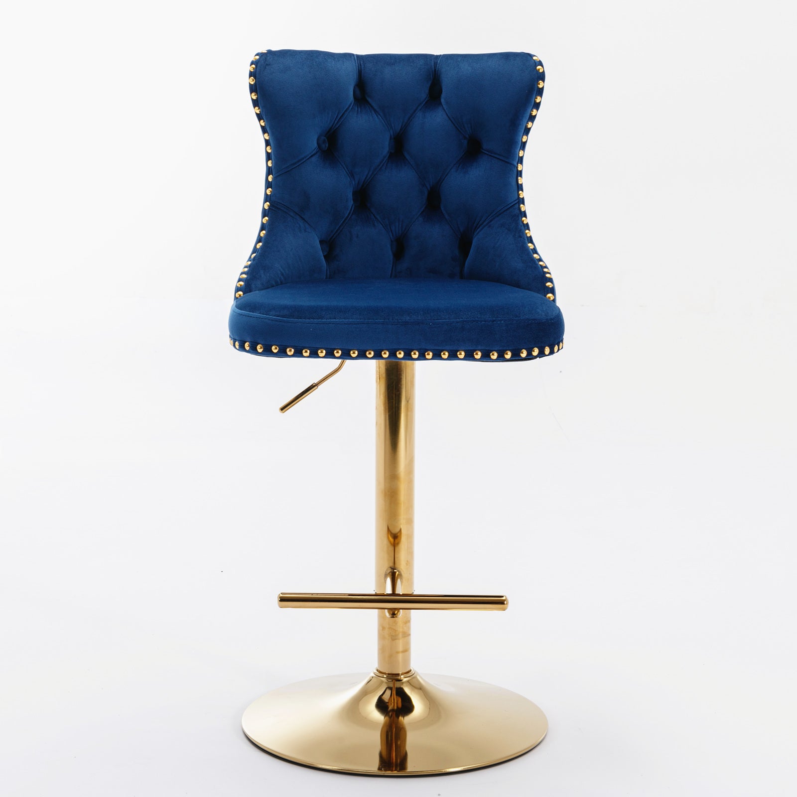 A&A Furniture,Golden Swivel Velvet Barstools Adjusatble Seat Height from 25-33 Inch, Modern Upholstered Bar Stools with Backs Comfortable Tufted for Home Pub and Kitchen Island,Blue,Set of 2 - Grand Goldman Shop