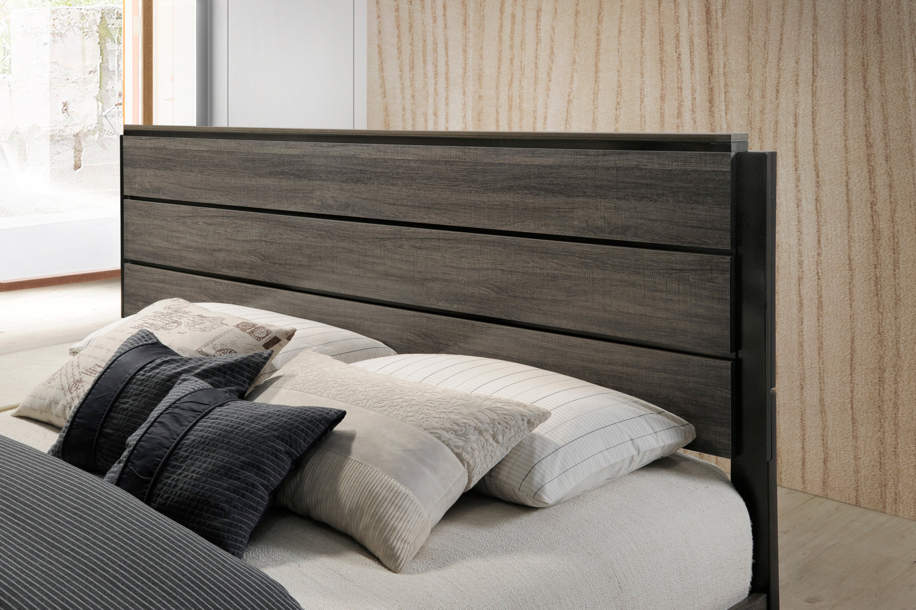 Ioana Antique Grey Finish Wood Bed Room Set, Queen Size Bed, Dresser, Mirror, Night Stand - Grand Goldman Shop