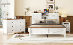 3-Pieces Bedroom Sets Queen Size  Farmhouse Platform Bed with Double Sliding Door Storage Headboard, Storage Nightstand and Dresser, White+Brown(Old SKU HL000092AAK) - Grand Goldman Shop