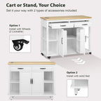 K&K 47 inch Kitchen Island with Extendable Dining Table, Rubber Wood Veneer Kitchen Table with Internal Storage Rack, Power Outlet, Kitchen island with Storage 2 Drawers 2 Cabinet,White - Grand Goldman Shop