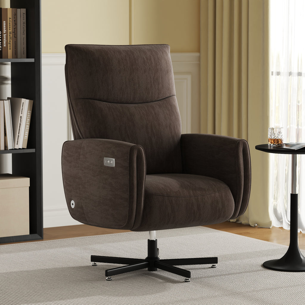 Power Swivel Recliner Chair, Electric Reclining with USB & Type-C Charging, 360° Swivel Velvet Upholstered Accent Chair, for 