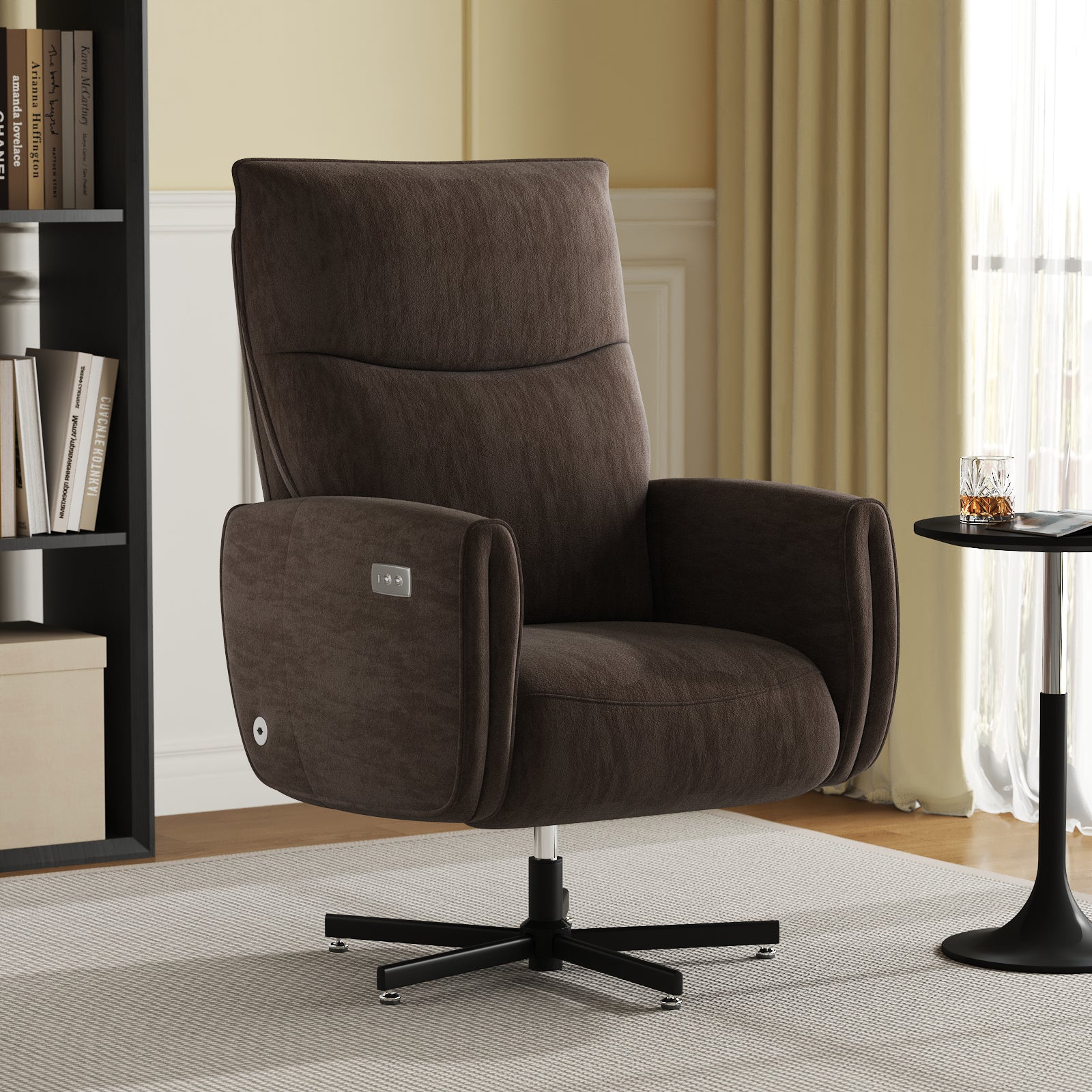 Power Swivel Recliner Chair, Electric Reclining with USB & Type-C Charging, 360° Swivel Velvet Upholstered Accent Chair, for 