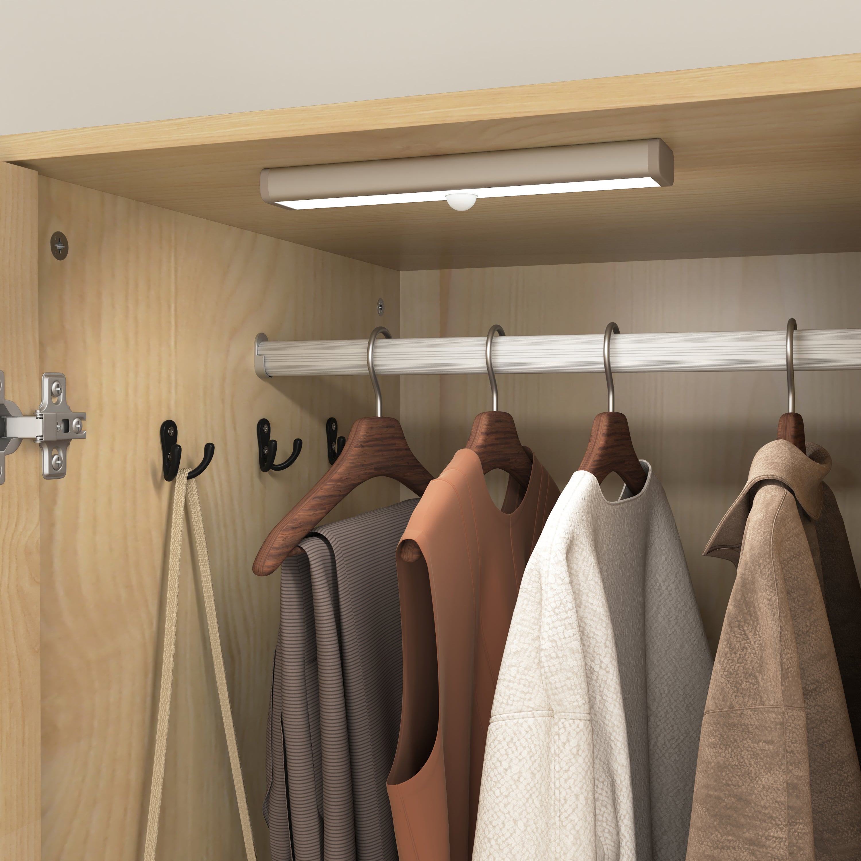 2 Door Wood Wardrobe for Bedroom with Hanging Clothing Rod inside the Cabinet and 2 Drawers for Storage Organization, Built-in induction light Multifunctional Closet with Mirror, Natural - Grand Goldman Shop