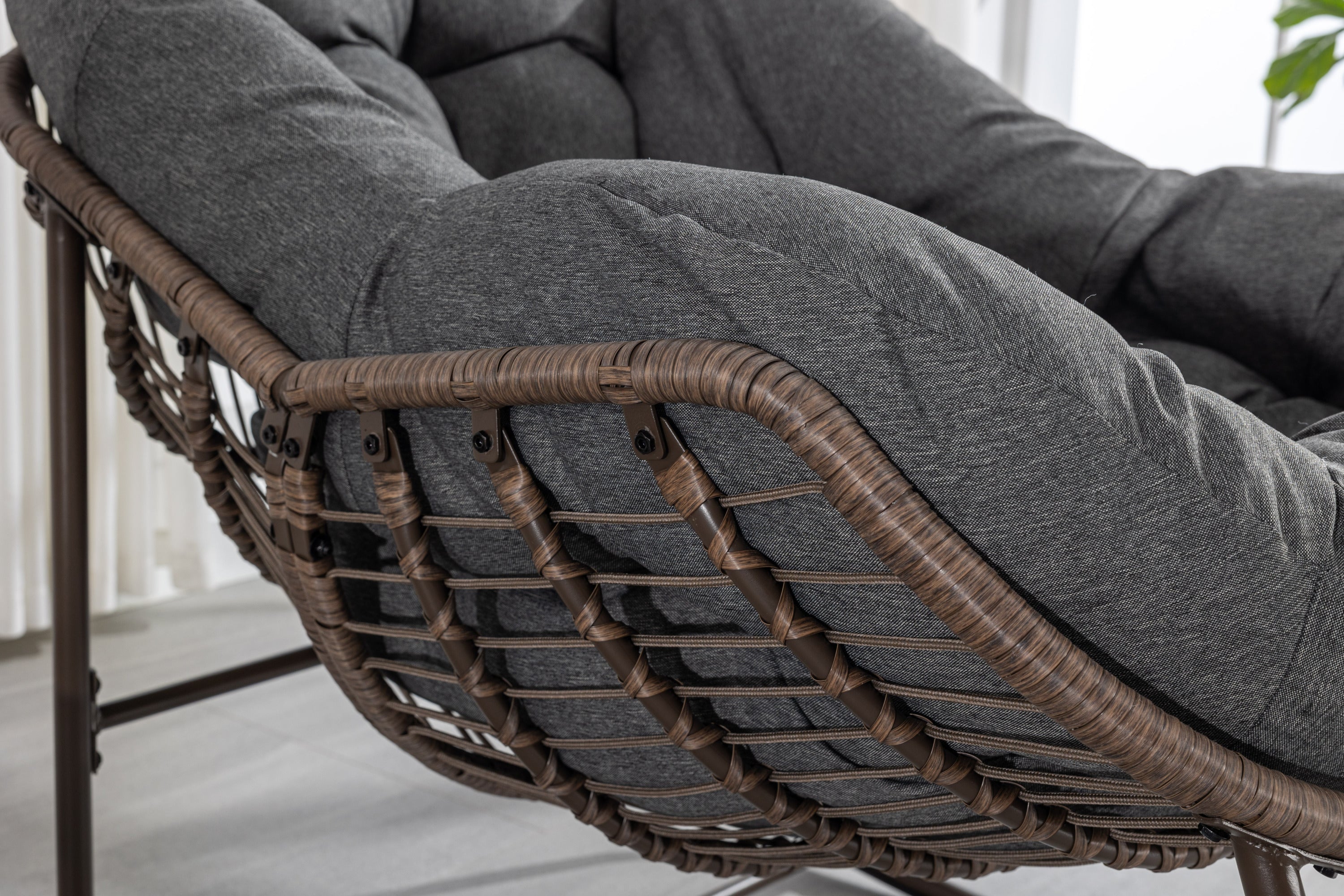 Outdoor Rattan Rocking Chair,Padded Cushion Rocker Recliner Chair Outdoor for Front Porch, Living Room, Patio, Garden, Grey - Grand Goldman Shop