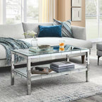 W 39.5' X D 19.5'X H 19.5' 2-layer crystal mirror stainless steel frame coffee table for use in offices, shops, living rooms, or bedrooms - Grand Goldman Shop