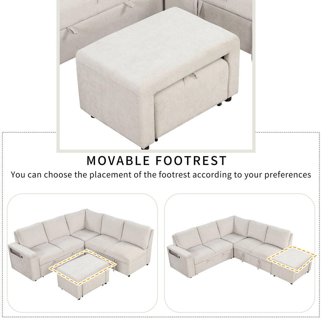 U_STYLE L-shaped Pull-Out Sofa Bed with Storage, USB Ports, and Cup Holders, Modular Design for Living Rooms, Offices & Apartments - Grand Goldman Shop