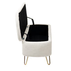 Ivory White Storage Ottoman Bench for End of Bed Gold Legs, Modern Ivory White Faux Fur Entryway Bench Upholstered Padded with Storage for Living Room Bedroom - Grand Goldman Shop