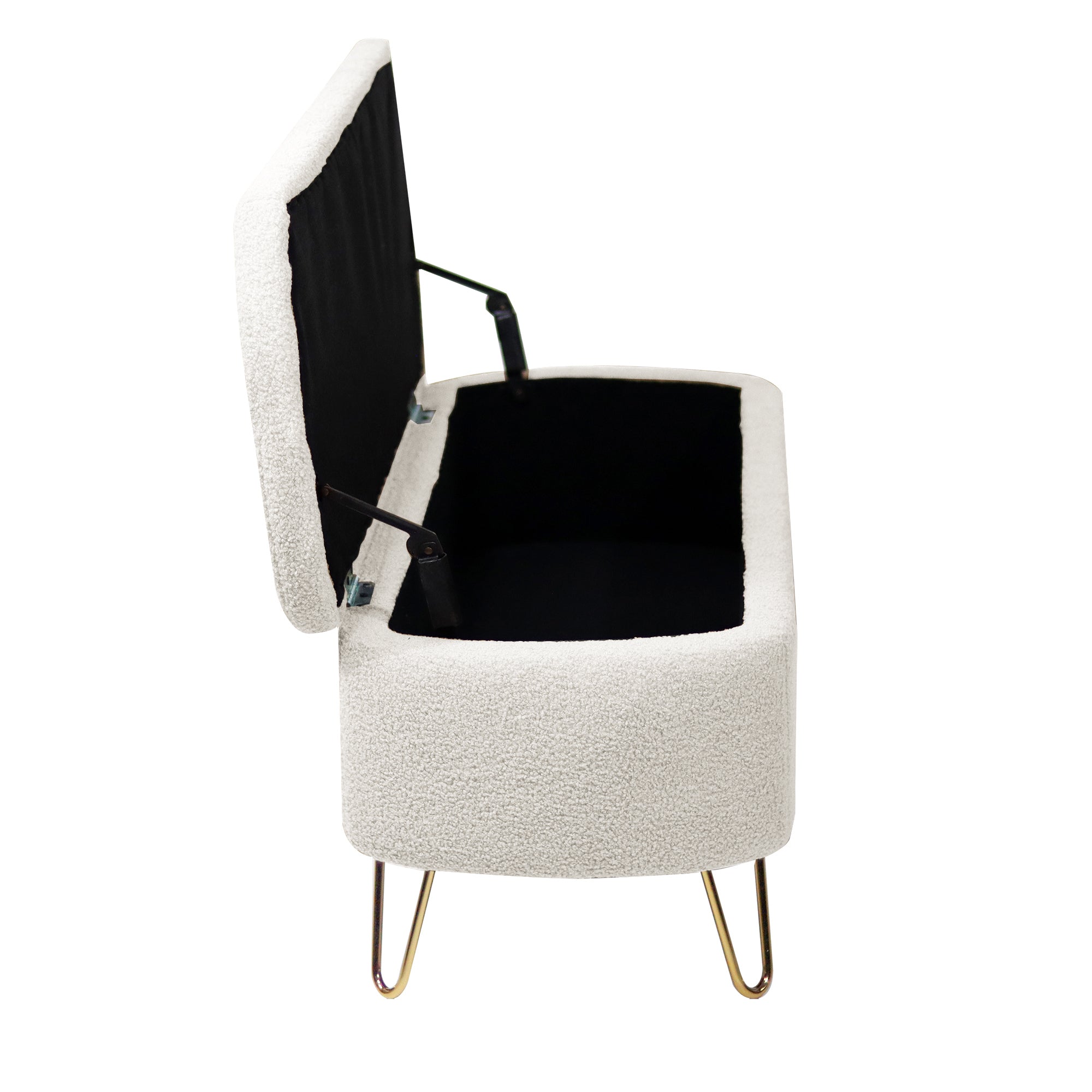 Ivory White Storage Ottoman Bench for End of Bed Gold Legs, Modern Ivory White Faux Fur Entryway Bench Upholstered Padded with Storage for Living Room Bedroom - Grand Goldman Shop