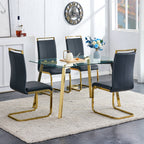 Modern minimalist style rectangular glass dining table with tempered glass tabletop and golden metal legs, suitable for kitchen, dining room, and living room, 51 ' * 31.5 ' * 29.5 '   1123 - Grand Goldman Shop