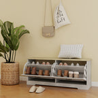 Shoe Storage Bench with 2 Flip Drawers and Adjustable Shelf for Entryway, Hallway, Bedroom-Antique White - Grand Goldman Shop