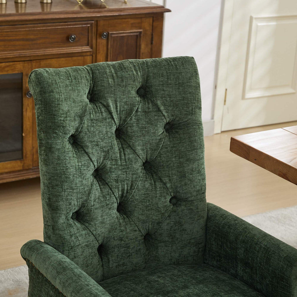 Upholstered Chenille Fabric Accent Dining Chair, Curved Solid Wood Legs, Elegant Tufted Club Dining Room Kitchen Room Arm Dining Chair, Single Pack,Olive Green,SW1895OL - Grand Goldman Shop
