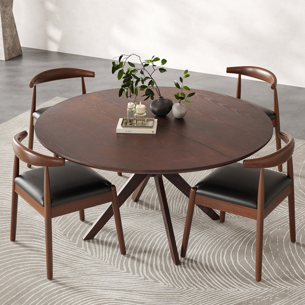 47.2' Solid Wood Round Dining Kitchen Table for 4-6 People with Intersecting Pedestal Base - Grand Goldman Shop