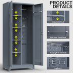 Gray And White Color Metal Lockers, Cleaning Tool Cabinets With Locking Doors, High Broom Tool Storage Cabinets, Adjustable S