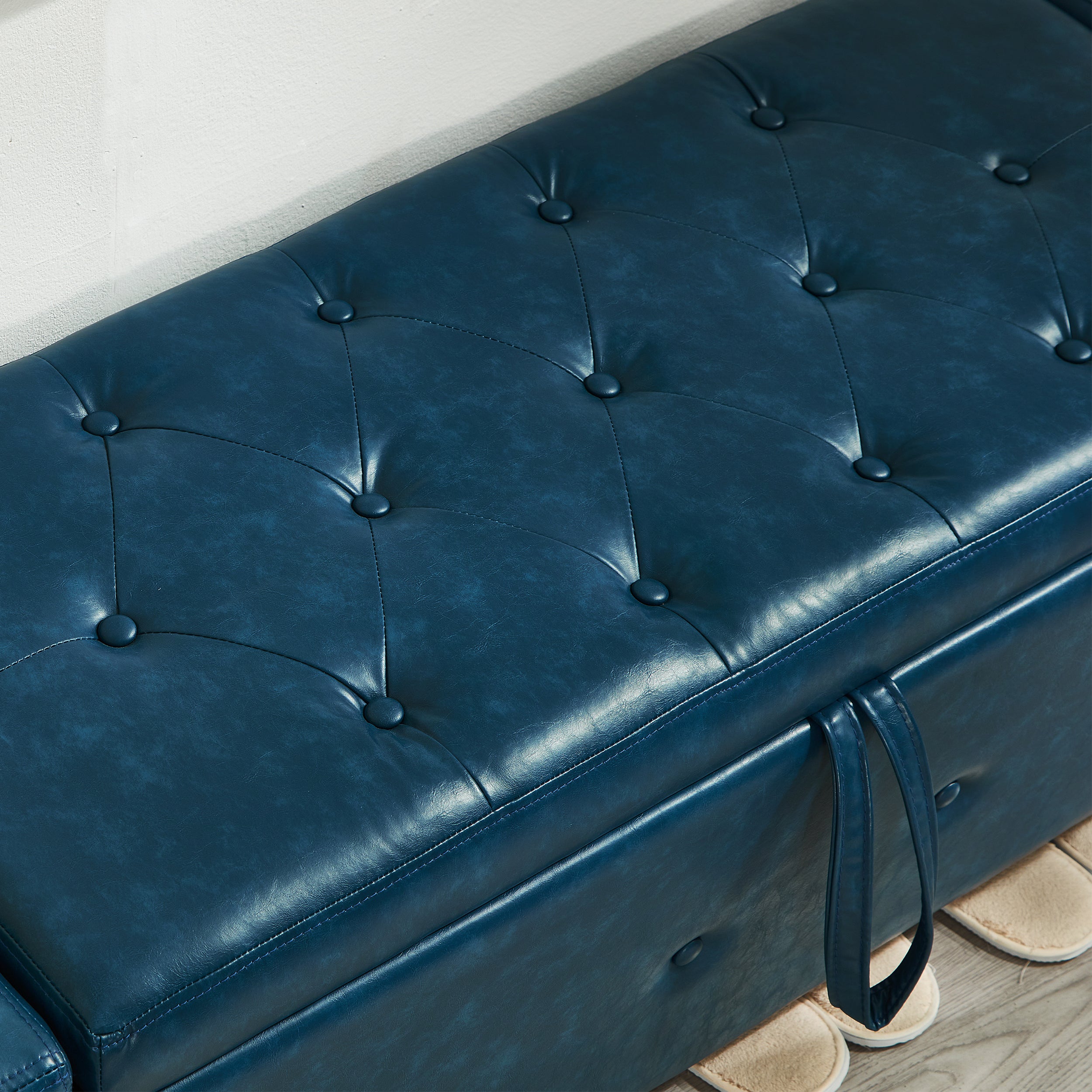 48' Ottoman Bench with Storage, Bench for Bedroom,Living Room,Hallway, Upholstered Tufted Faux Leather PU Ottoman Blue - Grand Goldman Shop