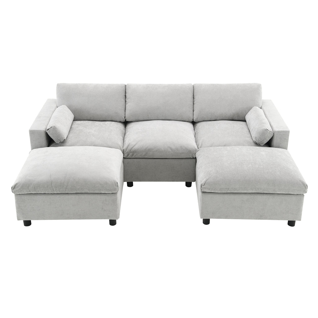 [VIDEO]86.5'' Chenille Modular Sectional Sofa with Storage Pockets, 5 Seat U Shaped Couch Set with Pillows,Free Combination,Modern Cloud Sofa with 2 Movable Ottoman for Living Room,Apartment,3 Colors - Grand Goldman Shop