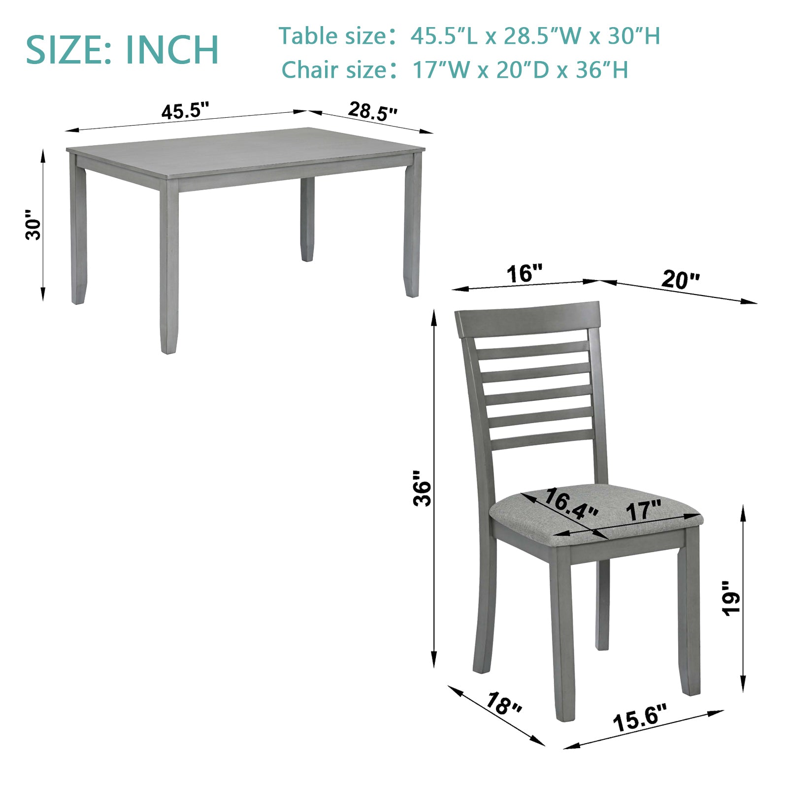 5PCs Modern Dining Set, Rectangular Wooden Dining Table with 4 Upholstered Chairs for Kitchen, Dining Room, Gray - Grand Goldman Shop