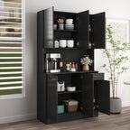 70.87' Tall Wardrobe& Kitchen Cabinet, with 6-Doors, 1-Open Shelves and 1-Drawer for bedroom,Black - Grand Goldman Shop