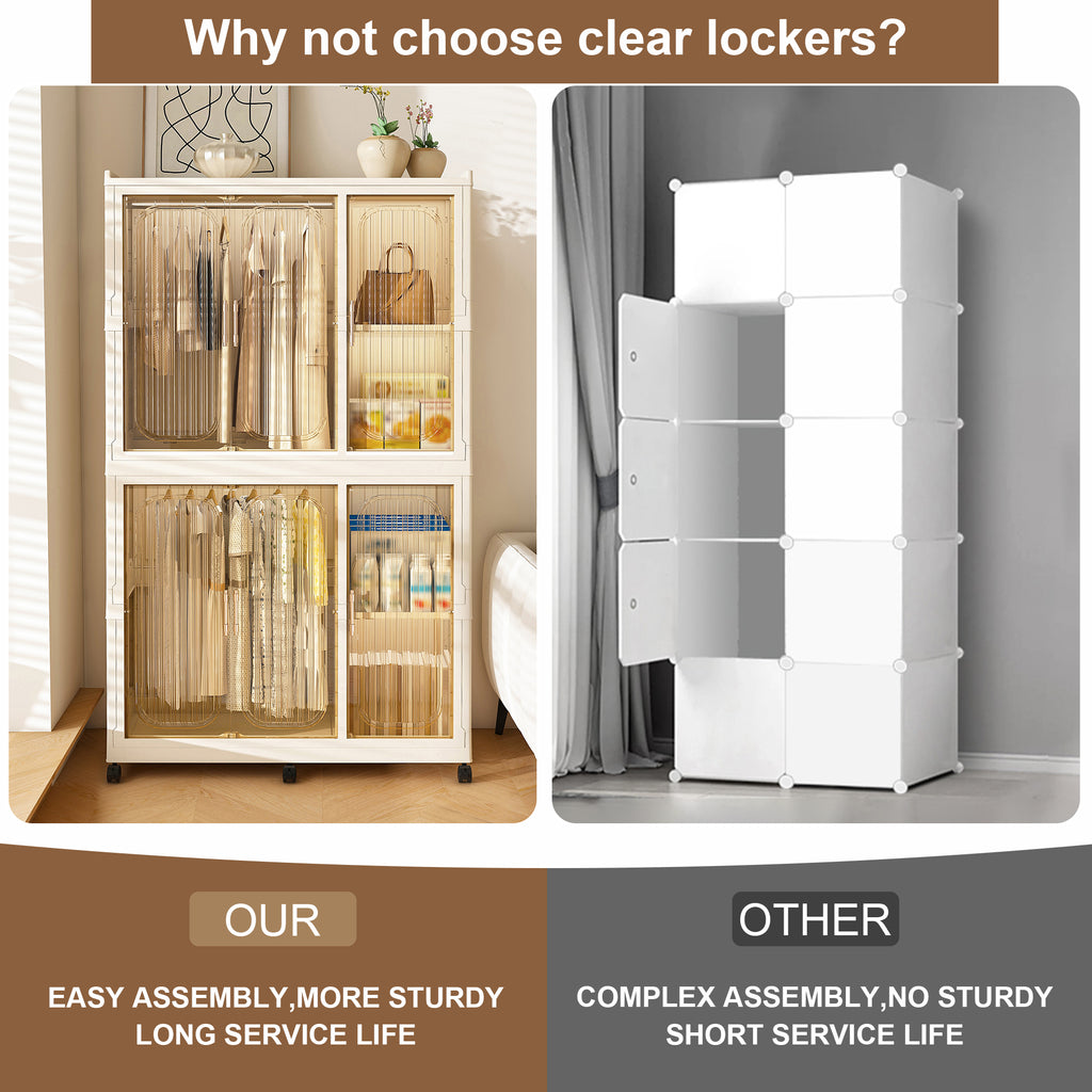 Portable Wardrobe Closet Storage Organizer for Clothes, 6 Magnetic Doors with 6 Cubes & 2 Hanging Rods, 6 Hangers, White, Child-Safe PP+ABS Material - Grand Goldman Shop