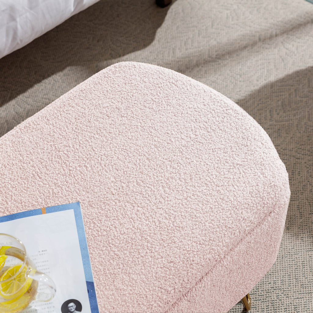 Pink Storage Ottoman Bench for End of Bed Gold Legs, Modern Grey Faux Fur Entryway Bench Upholstered Padded with Storage for Living Room Bedroom - Grand Goldman Shop
