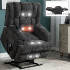 Dual Motor Heat Massage Infinite Position Up to 350 LBS Electric Power Lift Recliners with Power-Remote, Medium-firm and Heavy Duty, Grey - Grand Goldman Shop