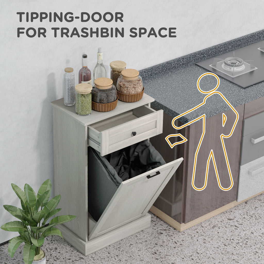 HOMCOM Kitchen Tilt Out Trash Bin Cabinet Free Standing Recycling Cabinet Trash Can Holder With Drawer, Light Gray - Grand Goldman Shop