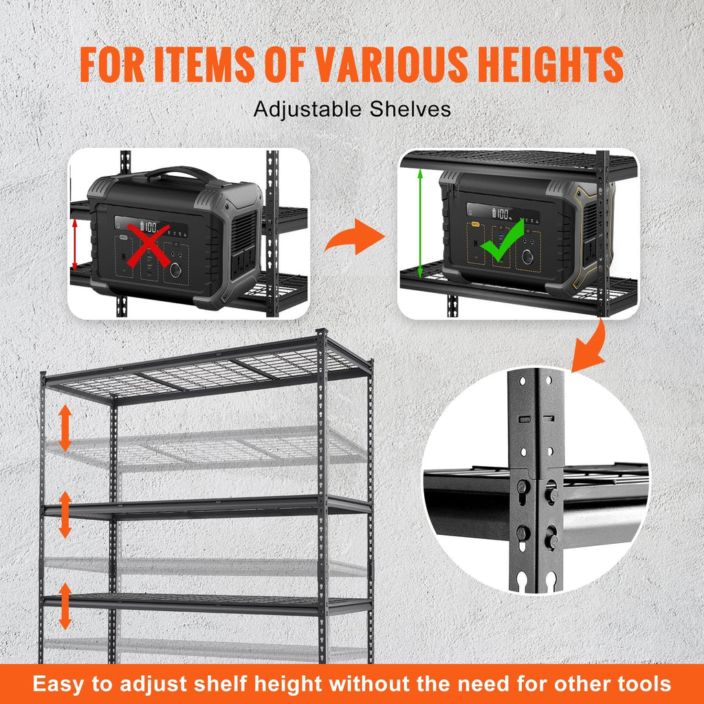 Storage Shelving Unit, 5-Tier Adjustable, 2000 lbs Capacity, Heavy Duty Garage Shelves Metal Organizer Wire Rack, Black, 60' L x 24' W x 78' H for Kitchen Pantry Basement Bathroom Laundry Closet - Grand Goldman Shop