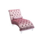 Velvet Chaise Lounge Indoor, Button-Tufted Upholstered Chaise Lounge Chair with Pillow in Pink Velvet, Comfortable Seating for Bedroom Living Room Office - Grand Goldman Shop