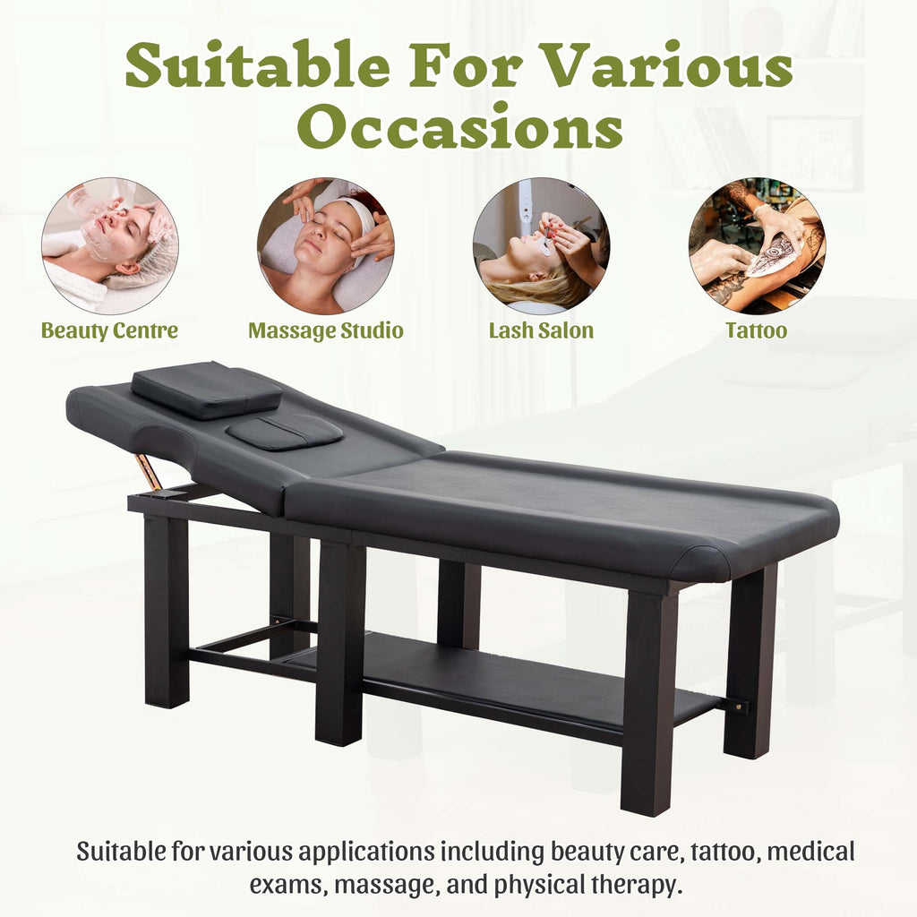 Spa Salon Massage Table with Bottom Storage, Adjustable Backrest (0-15°) & Detachable Headrest, High-Resiliency Waterproof Cu