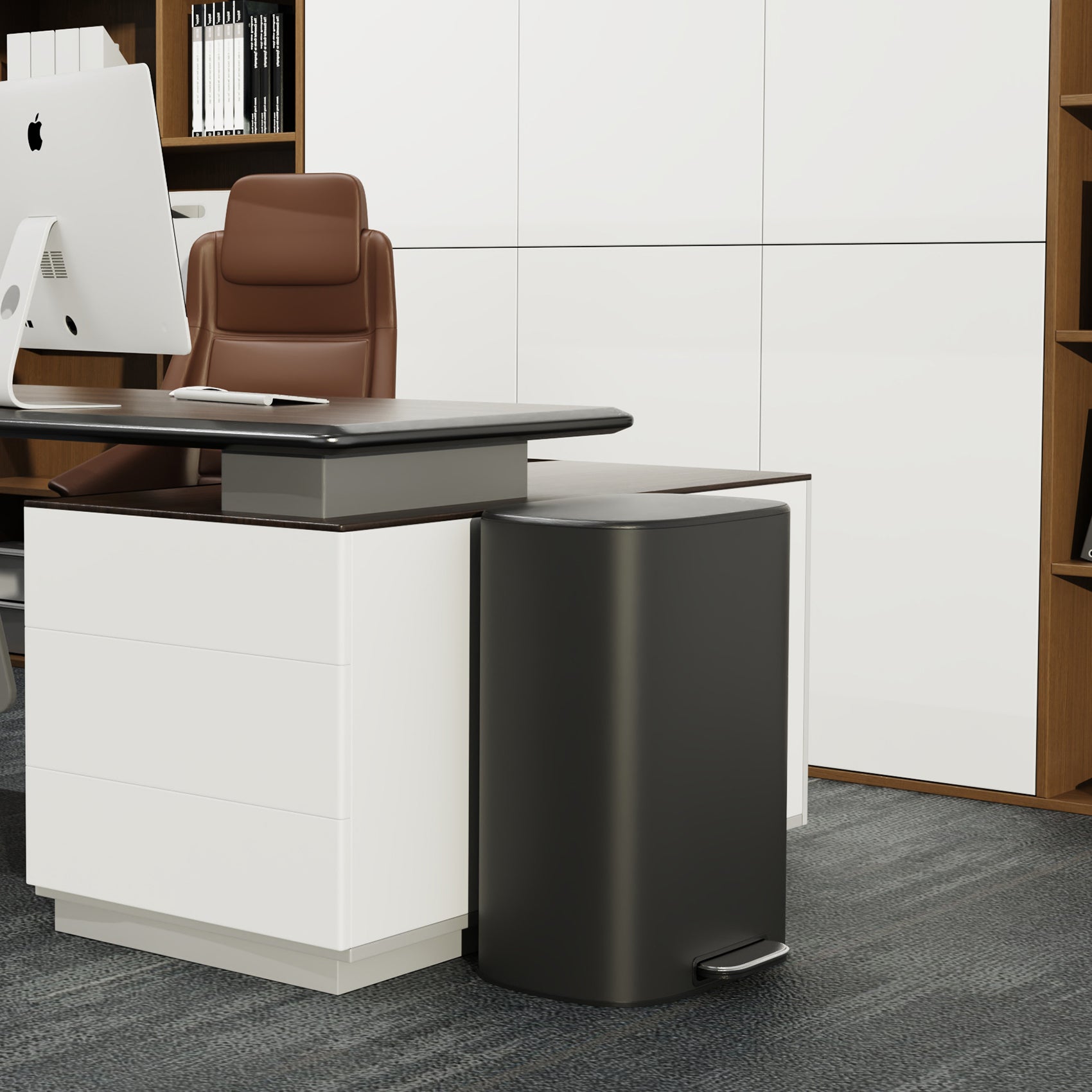 13 Gallon 50L Kitchen Foot Pedal Operated Soft Close Trash Can - Stainless Steel Ellipse Bustbin - BLACK - Grand Goldman Shop