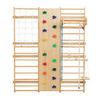 All-in-One 10-in-1 Indoor Climbing Set - Featuring a Rock Climbing Wall, Wooden Swings, Gymnastic Rings, Rope Ladders, and St