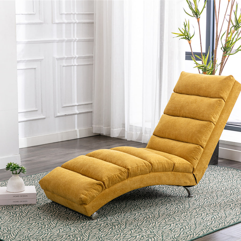 Ergonomic Linen Massage Chaise Lounge with Remote Control, Mustard Color, 5 Modes for Office, Living Room, Bedroom - Grand Goldman Shop