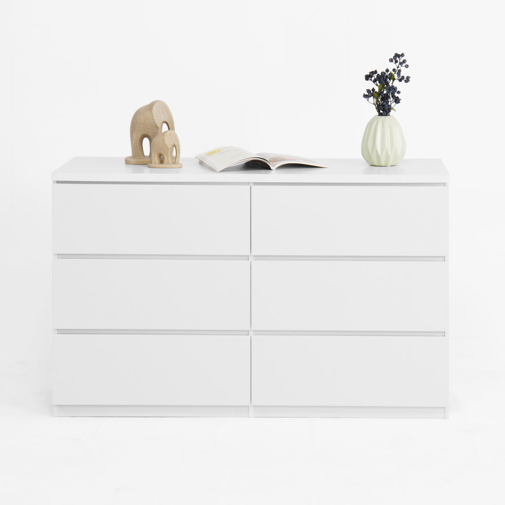 6 Drawer Storage Cabinet ,Dresser, Wood Storage Tower Clothes Organizer, Wide Chest of 6 Drawers, Large Storage Space for Bedroom, Hallway, Entryway Living Room White - Grand Goldman Shop
