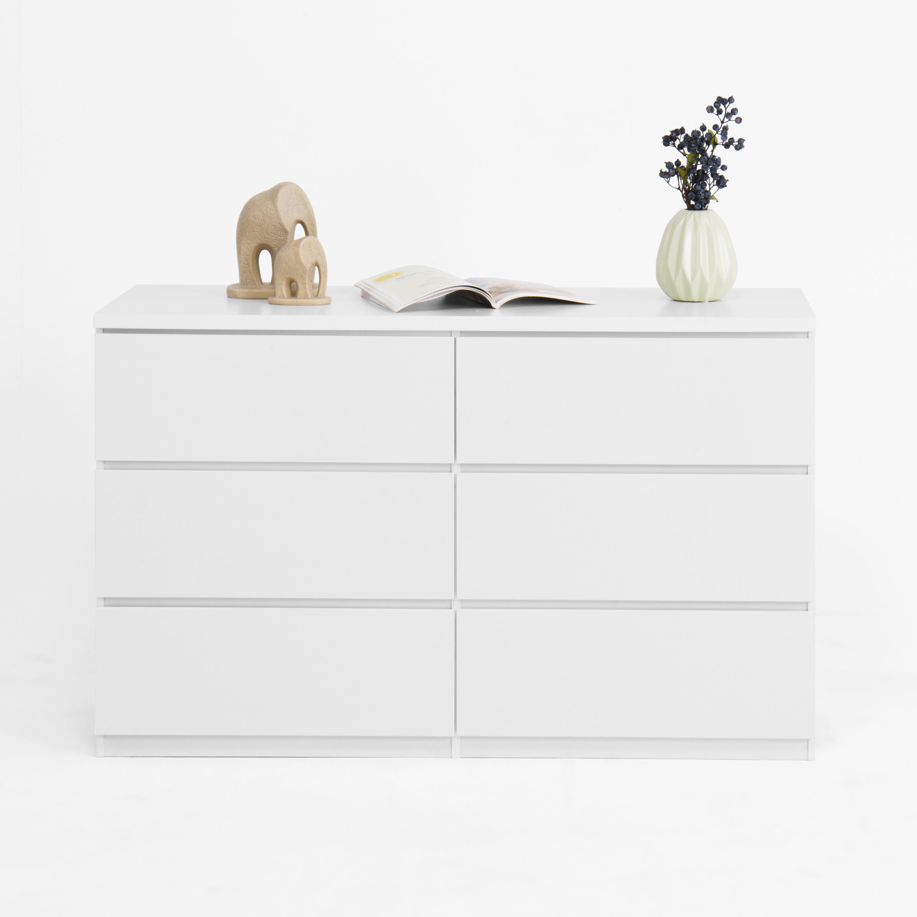6 Drawer Storage Cabinet ,Dresser, Wood Storage Tower Clothes Organizer, Wide Chest of 6 Drawers, Large Storage Space for Bedroom, Hallway, Entryway Living Room White - Grand Goldman Shop