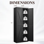 Black Metal Kitchen Pantry Cabinet with Adjustable Shelves and Gold Handles, Tall Steel Storage Locker for Kitchen, Living Ro