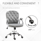 Velvet Home Office Chair, Button Tufted Desk Chair with Padded Armrests, Adjustable Height and Swivel Wheels, Gray | Premium 