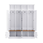 76.7''H Farmhouse Hall Tree with Bench and Cabinet, 4-in-1 Entryway Bench with Coat Rack, Modern Entryway Storage Organizer with Open Cubbies & Hooks for Hallway, Entryway, Living Roo - Grand Goldman Shop
