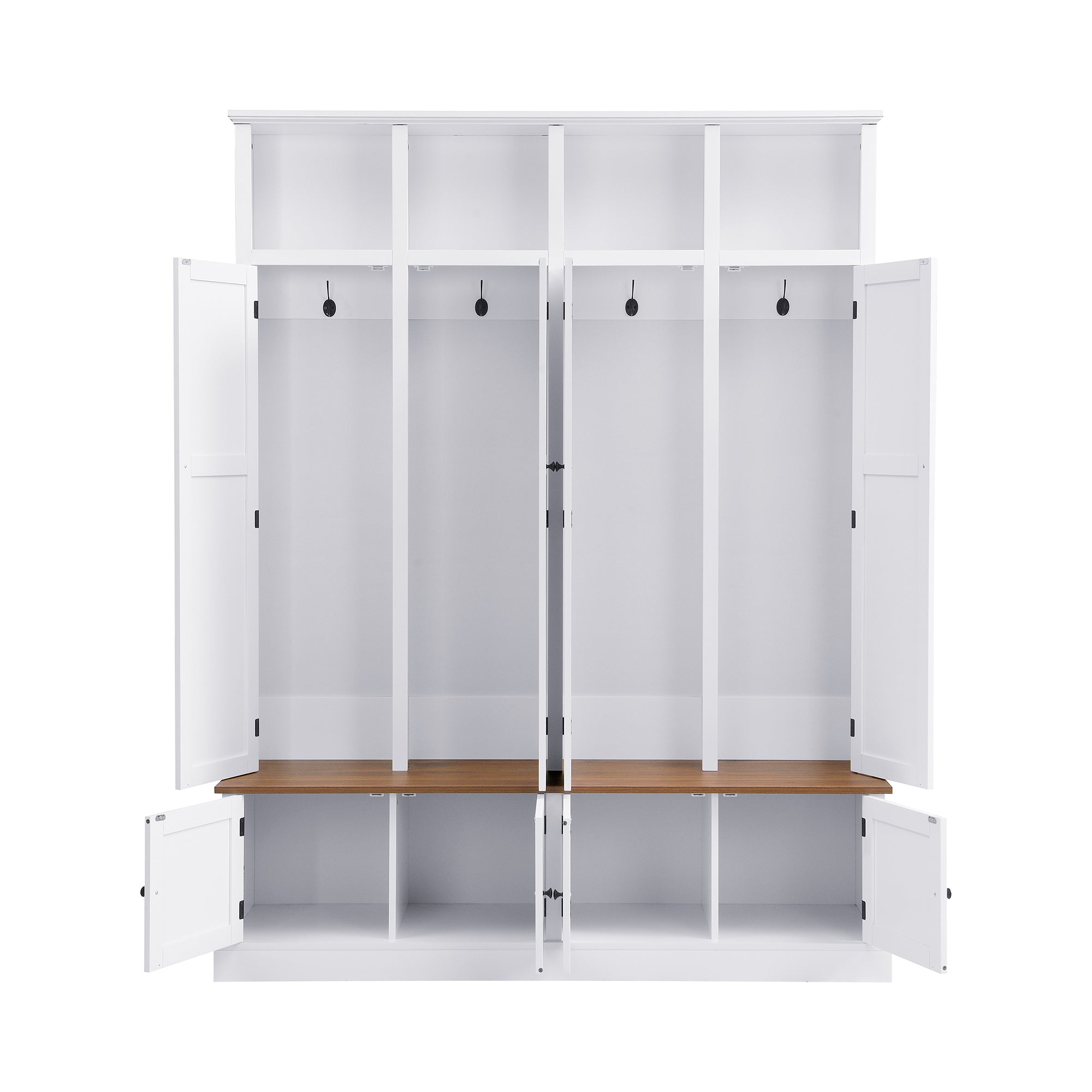 76.7''H Farmhouse Hall Tree with Bench and Cabinet, 4-in-1 Entryway Bench with Coat Rack, Modern Entryway Storage Organizer with Open Cubbies & Hooks for Hallway, Entryway, Living Roo - Grand Goldman Shop