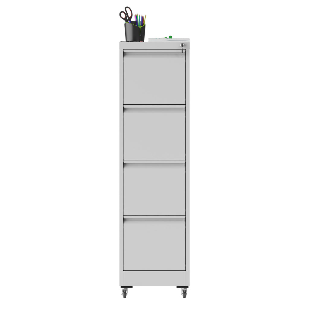 4 Drawer Metal Locking Vertical File Cabinet with Wheels - Heavy-Duty Lockable Storage for Home & Office, Black and White, 17