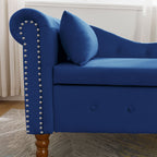 Navy Blue Chaise Lounge Indoor, Velvet Lounge Chair for Bedroom with Storage & Pillow, Modern Upholstered Rolled Arm Chase Lounge for Sleeping with Nailhead Trim for Living Room Bedroom Office - Grand Goldman Shop