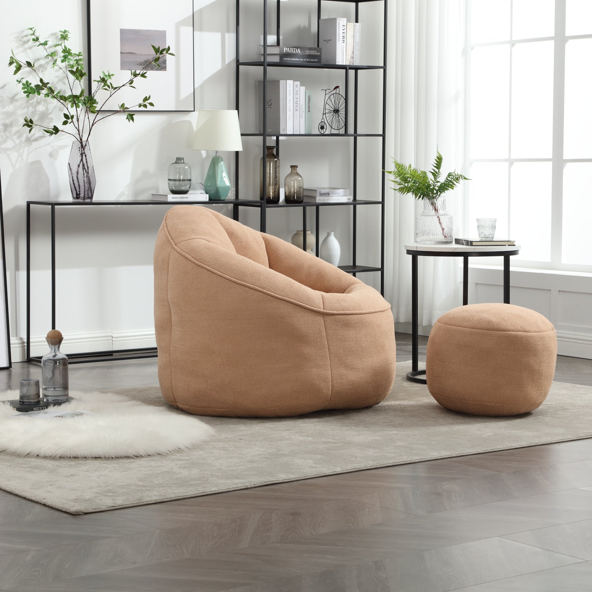 Bedding Bean Bag Sofa Chair with High-Pressure Foam and Footrest, Tan Microfiber - Grand Goldman Shop