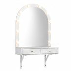 Floating Makeup Vanity Desk with Mirror & 3-Color Lights, Wall Dressing Table with Power Outlet, Compact vanity, Large Storage, White - Grand Goldman Shop