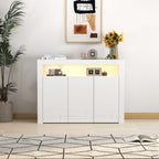 Living Room Sideboard Storage Cabinet WHITE  High Gloss with LED Light, Modern Kitchen Unit Cupboard Buffet Wooden Storage Display Cabinet TV Stand with 3 Doors for Hallway Dining Room - Grand Goldman Shop