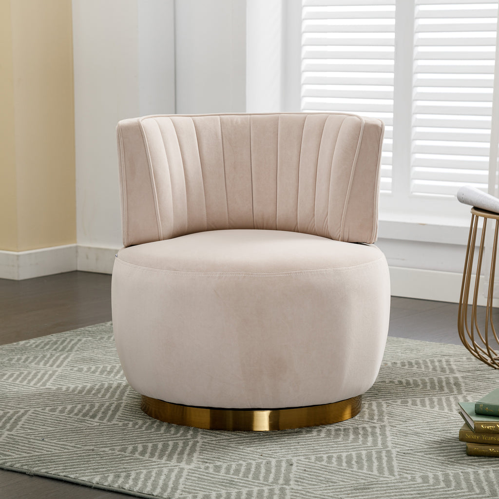 Swivel Barrel Accent Sofa Chair, 360 Degree Rotation, Fluffy Velvet Fabric, Beige, 25.20'' x 25.59'' x 26.38'' - Grand Goldman Shop