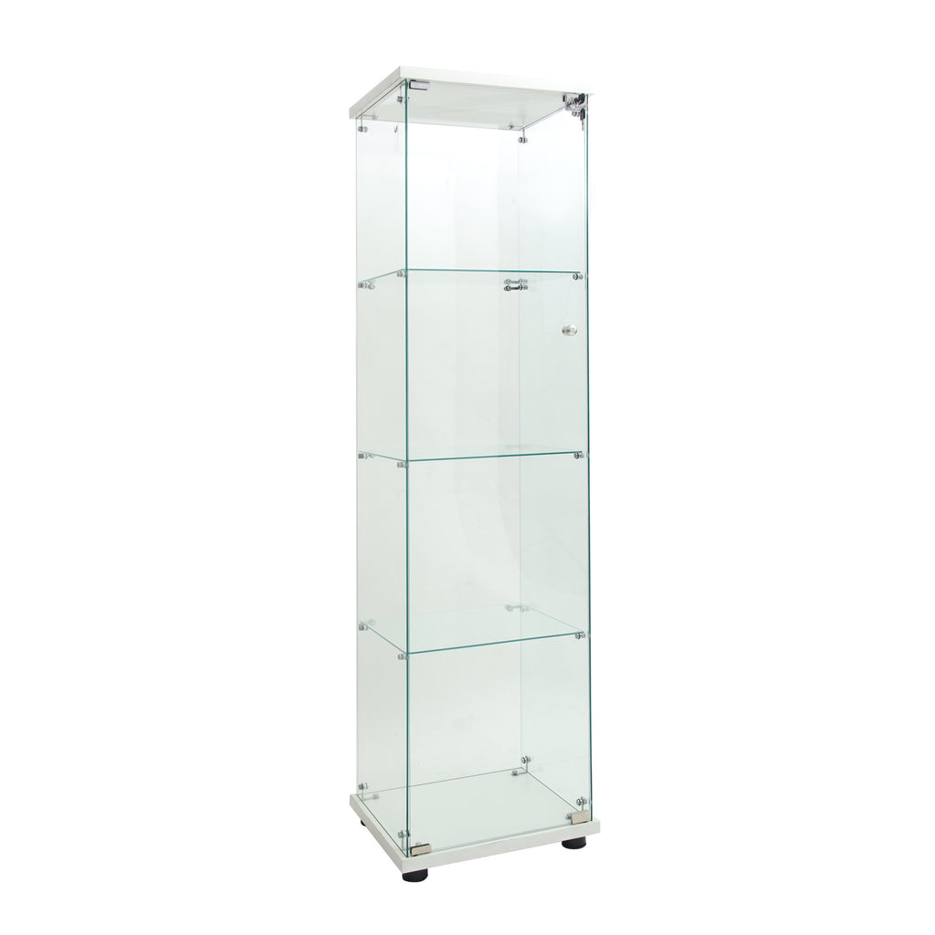 Lighted 4 Shelves Glass Cabinet Glass Display Cabinet with One Door, White - Grand Goldman Shop